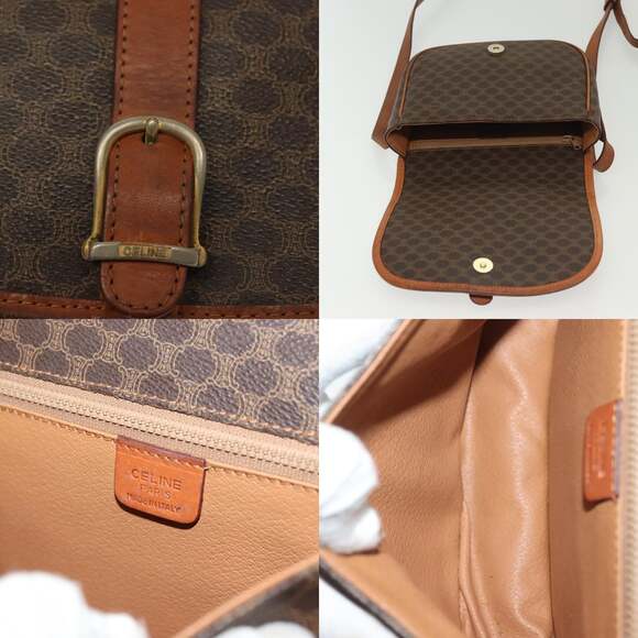 CELINE Macadam Canvas Shoulder Bag Pvc Leather Brown Gold - Picture 11 of 12